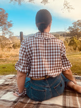 Load image into Gallery viewer, Dulcie Blouse ~ custom made mocha gingham S M L XL
